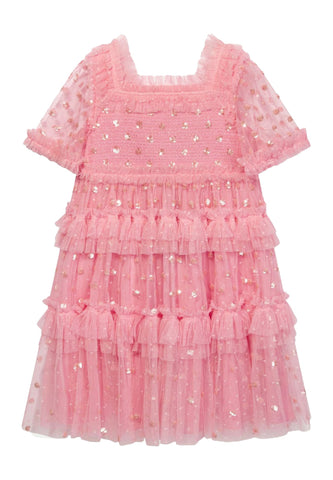 Çocuklar İçin Puanlı Smocked Elbise - Pembe