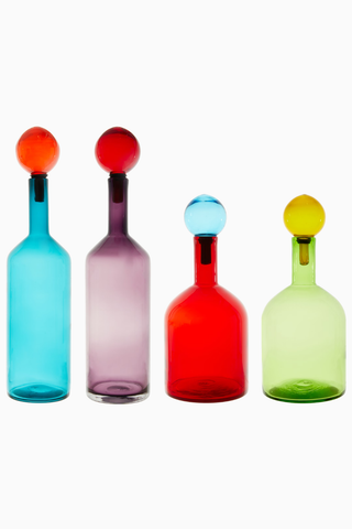 Bubbles-Bottles 4 Parça Çok Renkli El İşçiliği Cam Sürahi Seti