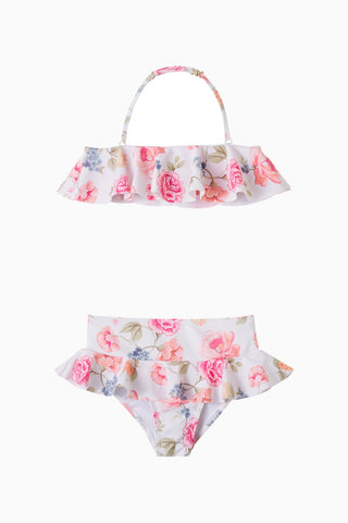 Çiçek Desenli Fırfırlı Kız Çocuk Bikini
