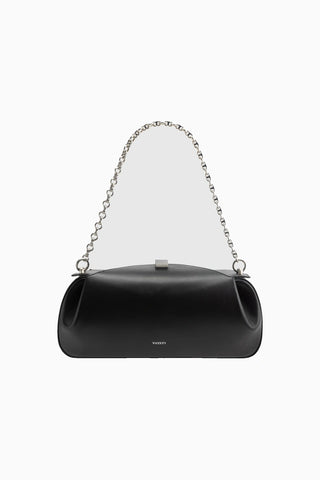 Oyster Clutch ve Omuz Çantası, Siyah Düz %100 Deri Lüks Tasarım