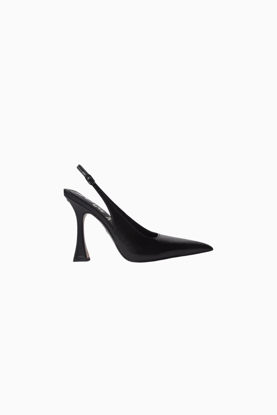 Paulie 95 Siyah Deri, Sivri Burun Ayarlanabilir Bantlı Kadın Slingback Topuklu