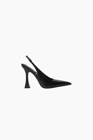 Paulie 95 Siyah Deri, Sivri Burun Ayarlanabilir Bantlı Kadın Slingback Topuklu
