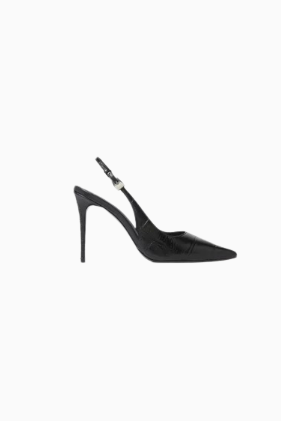 Branca 100 Siyah Deri Sivri Burun, 100mm Slingback Topuklu Ayakkabı