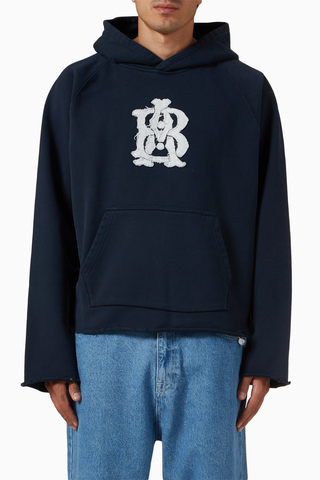 Monogram Cut Off Hoodie Premium Kesik Form Erkek Hoodie