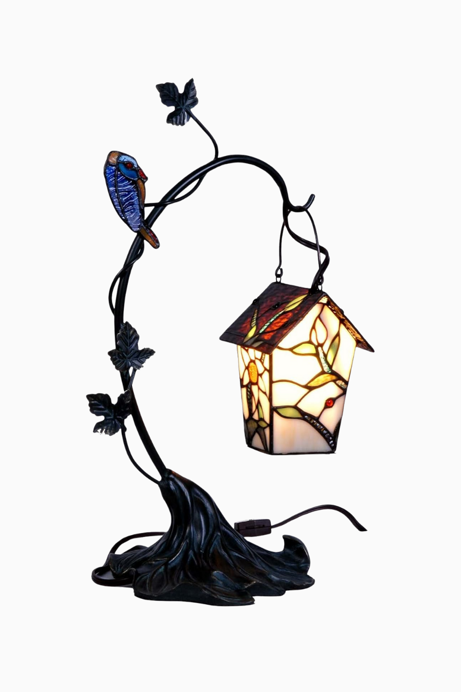 Tiffany Style Vitray Cam El İşçiliği, Kuş Evi Masa Lambası