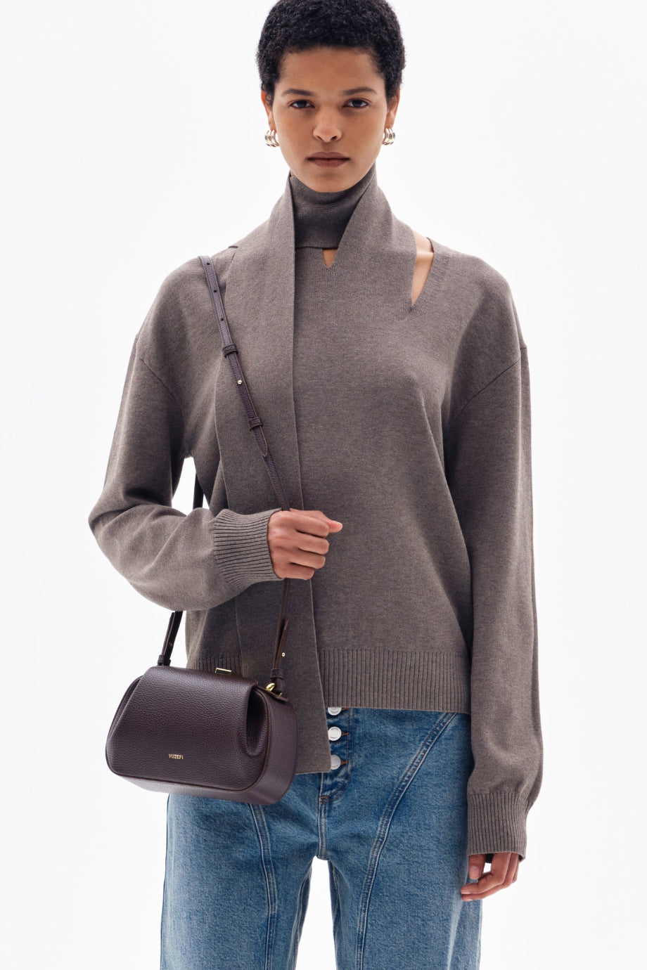 Oyster Mini Clutch ve Omuz Çantası, Çakıl Dokulu %100 Deri