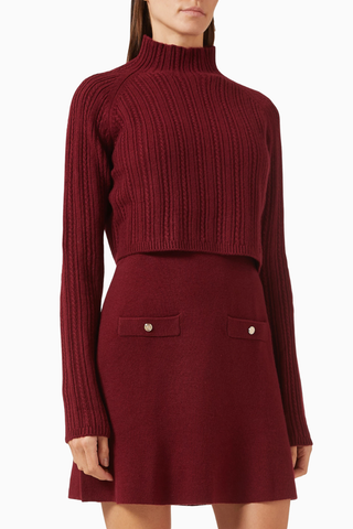 Ritorsa Wool-blend Sweater Dress, Bordo Yüksek Yaka ve Çıkarılabilir Crop Katmanlı