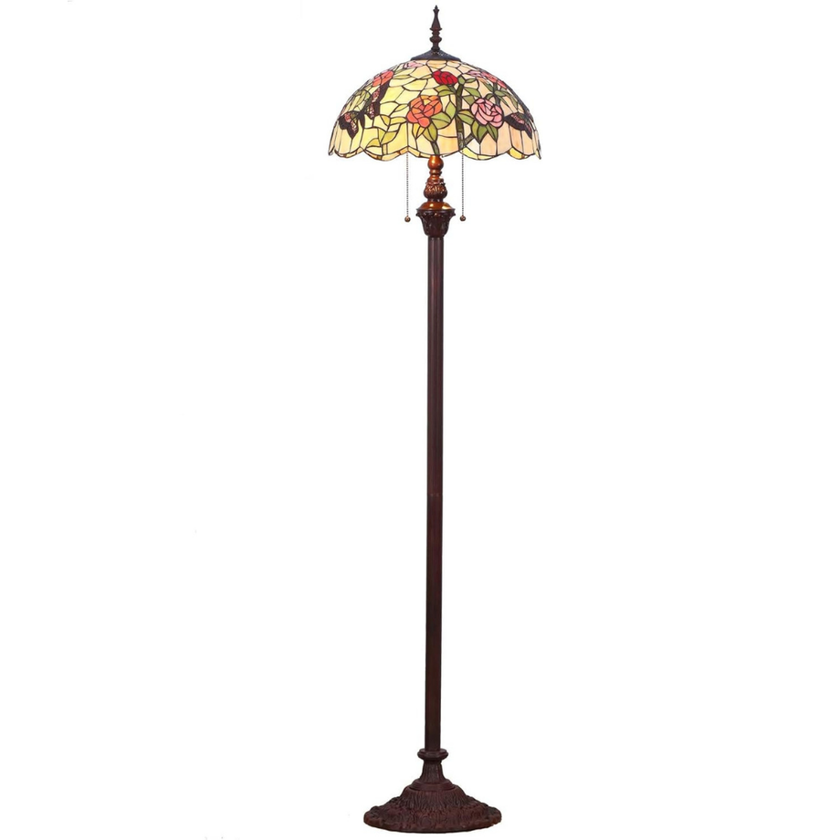 Tiffany Tarzı Kelebek Desenli Ayaklı Lamba, 165 cm, El Yapımı Vitray Abajur