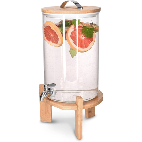 7 Litre İçecek Sebili, Paslanmaz Çelik Musluklu, Bambu Ayaklı, Isıya Dayanıklı