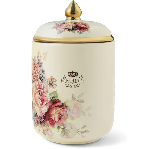Porselen Kurabiye Kutusu 19cm, Vintage Çiçek Desenli, 900ml
