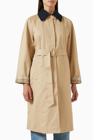 Pamuk Kemerli Palto, Ekose Mansetli ve Çıkarılabilir Yakalı Şık Model