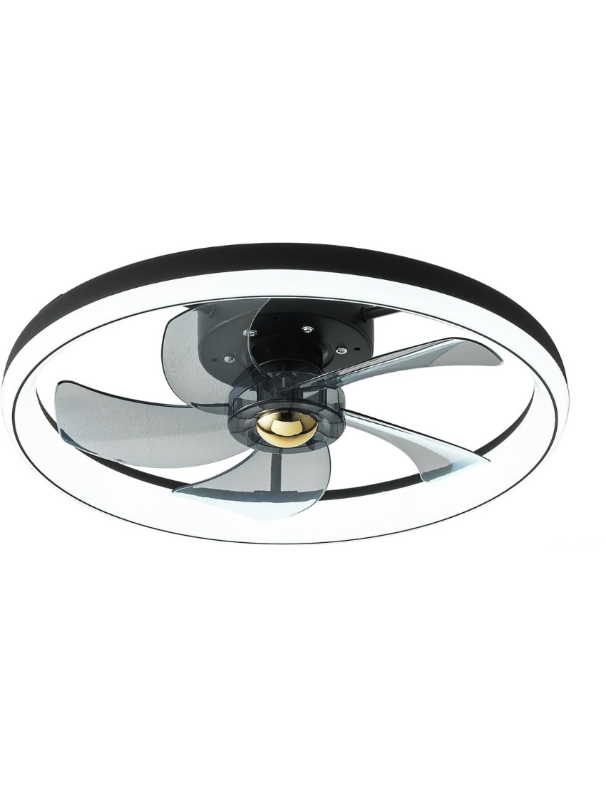 49 cm Modern Alçak Profilli Tavan Vantilatörü, 48W LED Işık, 3 Renkli ve 6 Hız Ayarlı