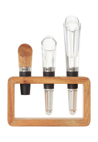 Wein-Genießer-Set, Akazien Ahşap Standlı Şarap Aksesuarları