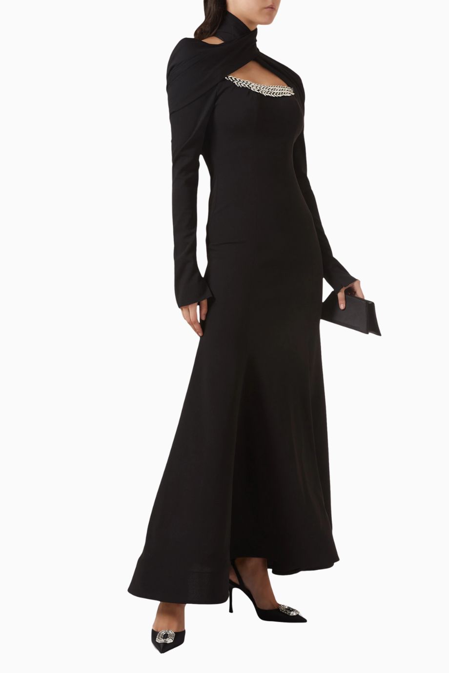 Embellished High-neck Yüksek Yaka Taş İşlemeli Maxi Kadın Elbise