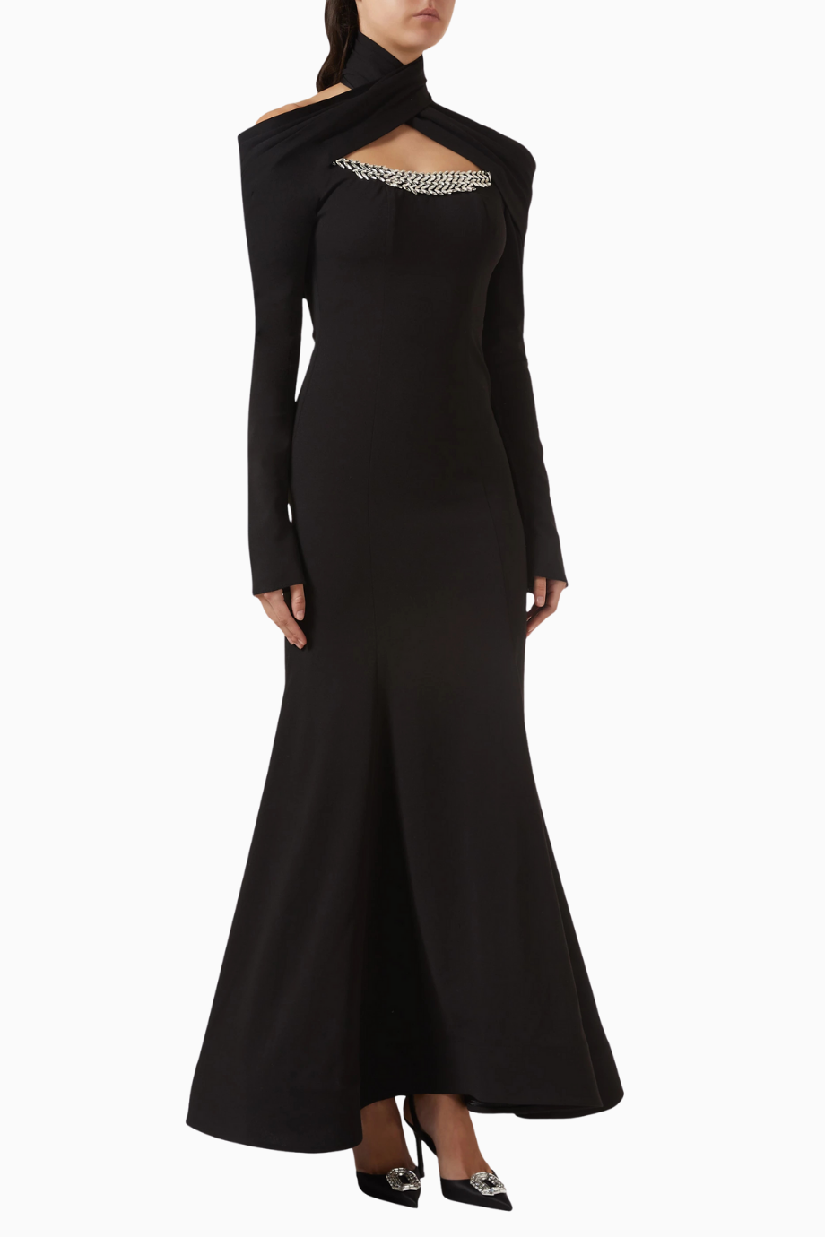 Embellished High-neck Yüksek Yaka Taş İşlemeli Maxi Kadın Elbise