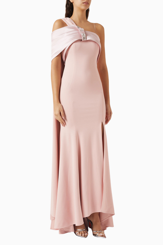 Asymmetrical Yaka Maxi Kadın Elbise