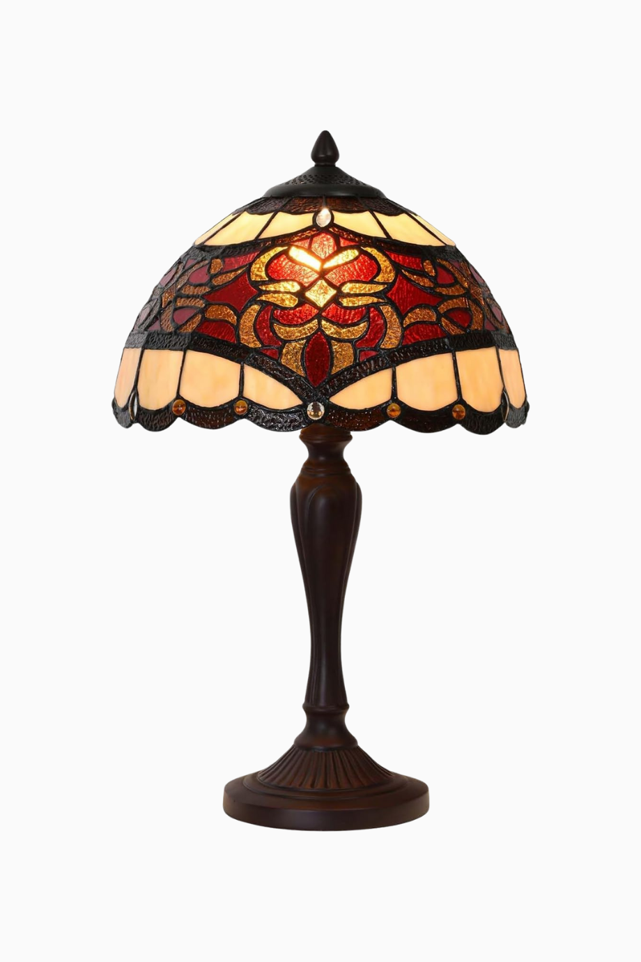 El Yapımı Tiffany Style Barok Masa Lambası Kırmızı