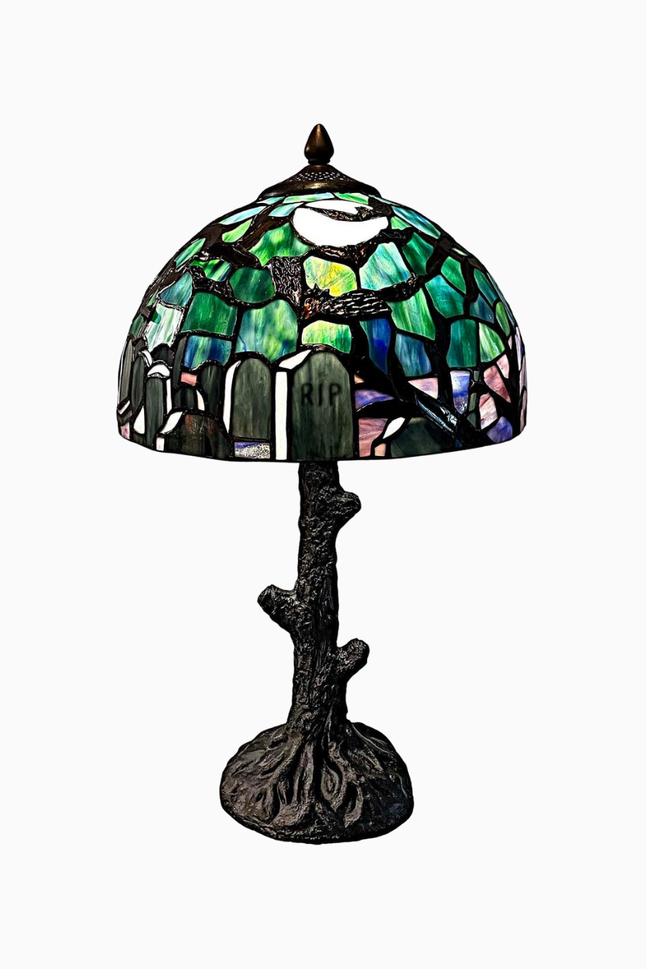 Tiffany Style Gotik Mezarlık Desenli. El İşçiliği VitrayCam  Masa Lambası Koyu Mavi