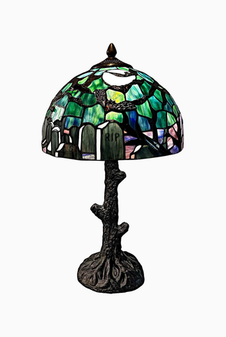 Tiffany Style Gotik Mezarlık Desenli. El İşçiliği VitrayCam  Masa Lambası Koyu Mavi