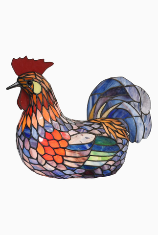 El Yapımı Renkli Horoz Desenli Tiffany Style Masa Lambası