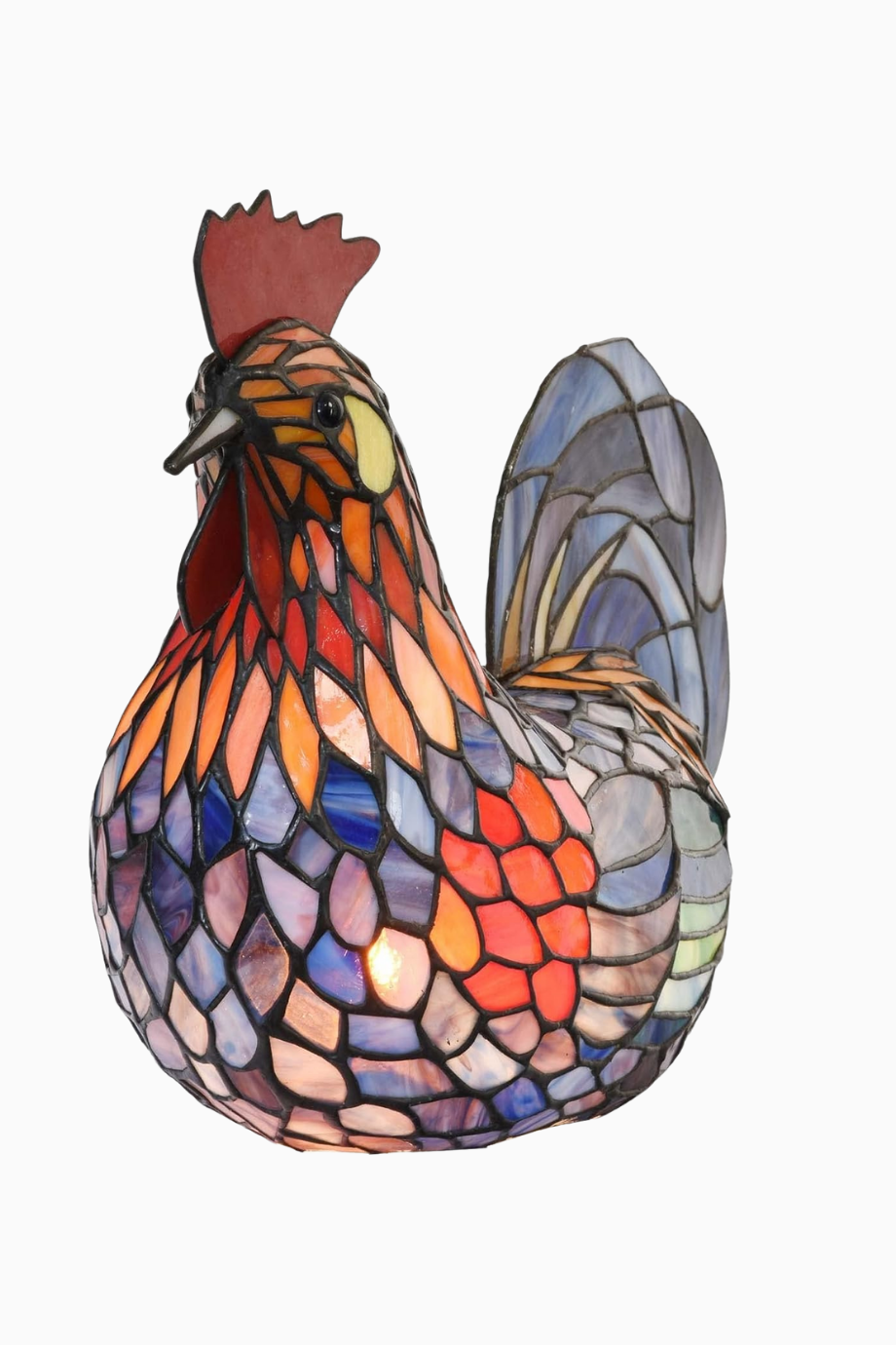 El Yapımı Renkli Horoz Desenli Tiffany Style Masa Lambası
