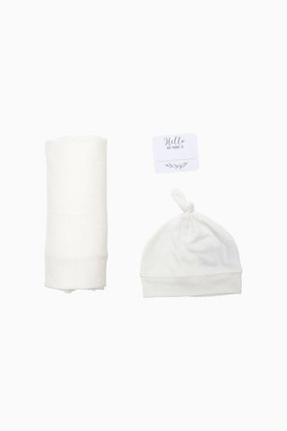 Bambu Müslin Kundak Örtüsü ve Yenidoğan Şapkası Hediye Seti Beyaz