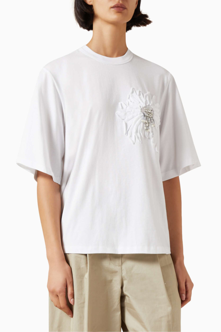 Trapeze Floral Aplikeli Jersey Kadın Tişört