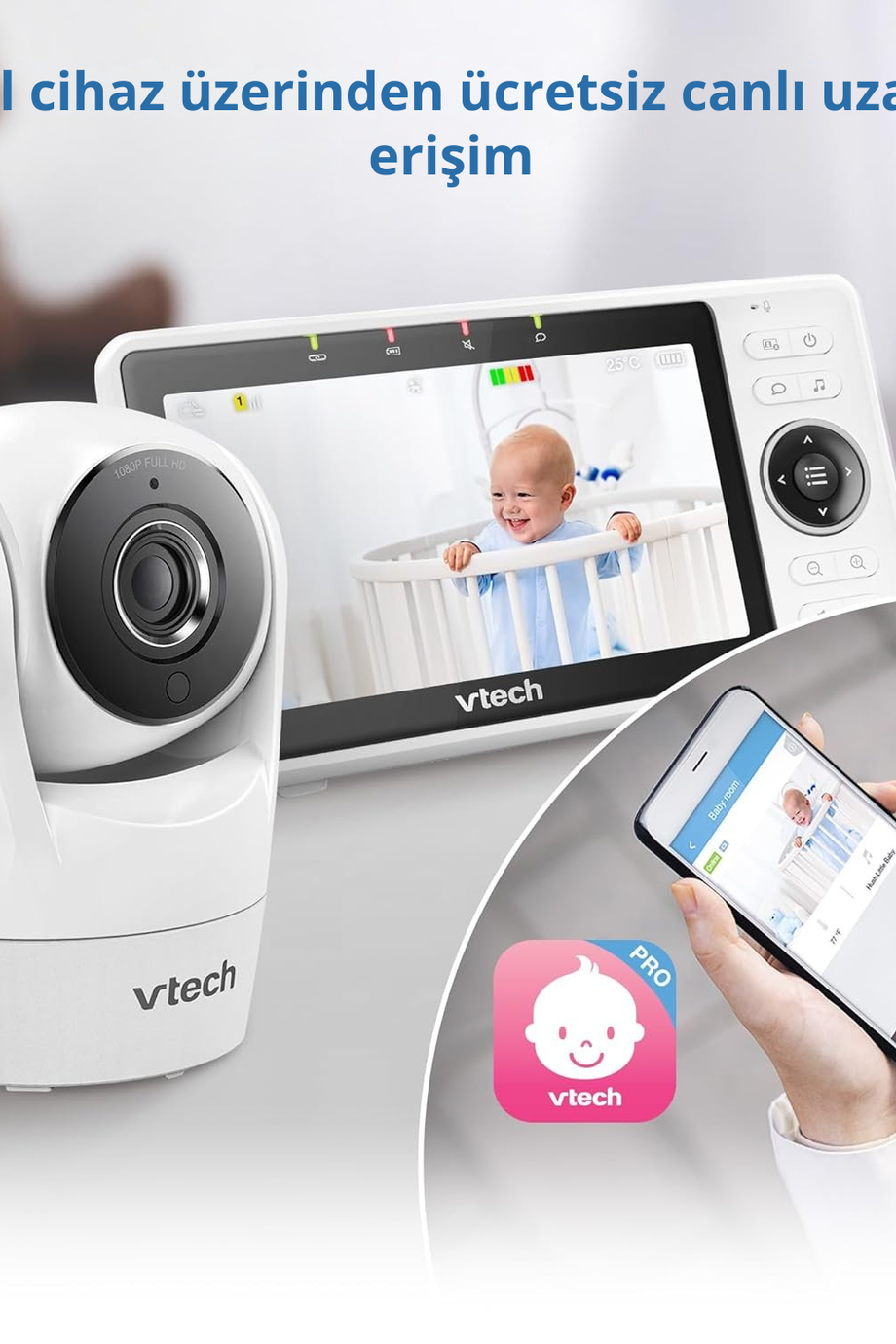 Akıllı Bebek Monitörü VM901-1W, 5” LCD, 1080p Kamera, Gece Görüşü