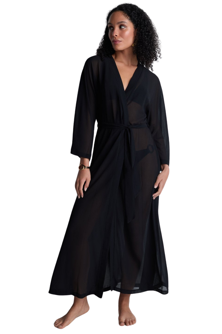 Beach Walk Kimono, Uzun Kollu, Derin Dekolteli, Hafif Plaj Üstlüğü