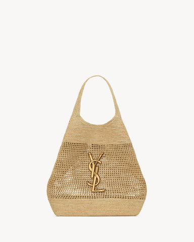 Icare in Raffia Maxi Alışveriş Çantası, Doğal Rafya, El İşlemeli, Ayarlanabilir Zincirli Tasarım
