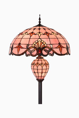 El Yapımı Barok Tiffany Vitray Çift Işıklı Lambader 163 cm Pembe
