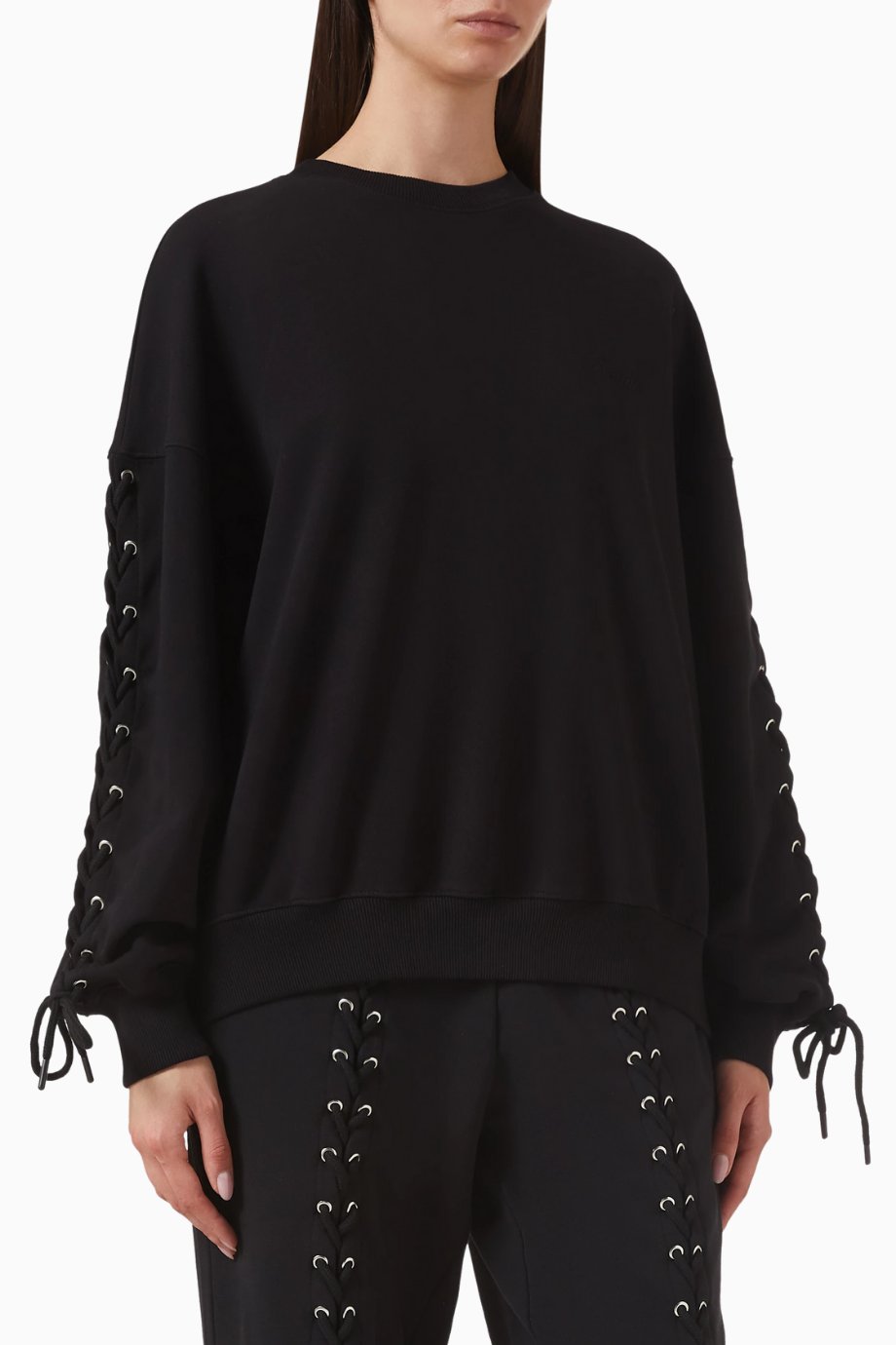 Lacing Organik Kot Siyah, Oversize Kadın Sweatshirt