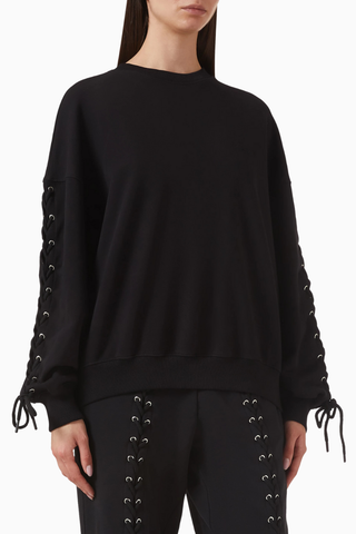 Lacing Organik Kot Siyah, Oversize Kadın Sweatshirt