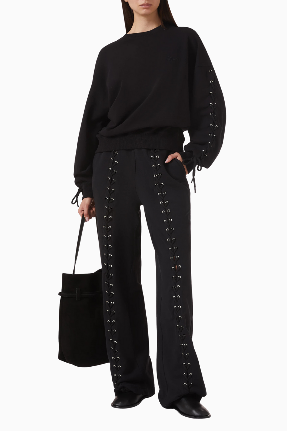 Lacing Organik Kot Siyah, Oversize Kadın Sweatshirt