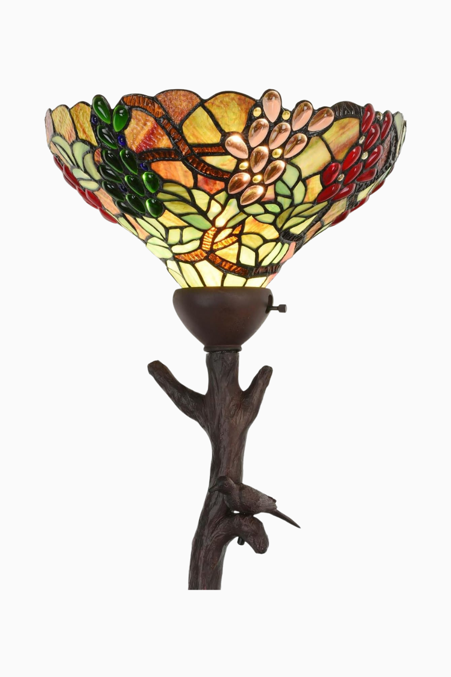 El Yapımı Üzüm Desenli Tiffany Style Torchiere Lambader Yeşil