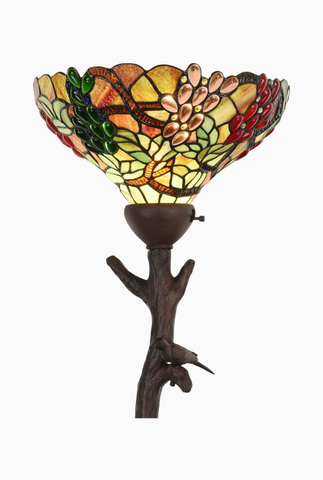 El Yapımı Üzüm Desenli Tiffany Style Torchiere Lambader Yeşil