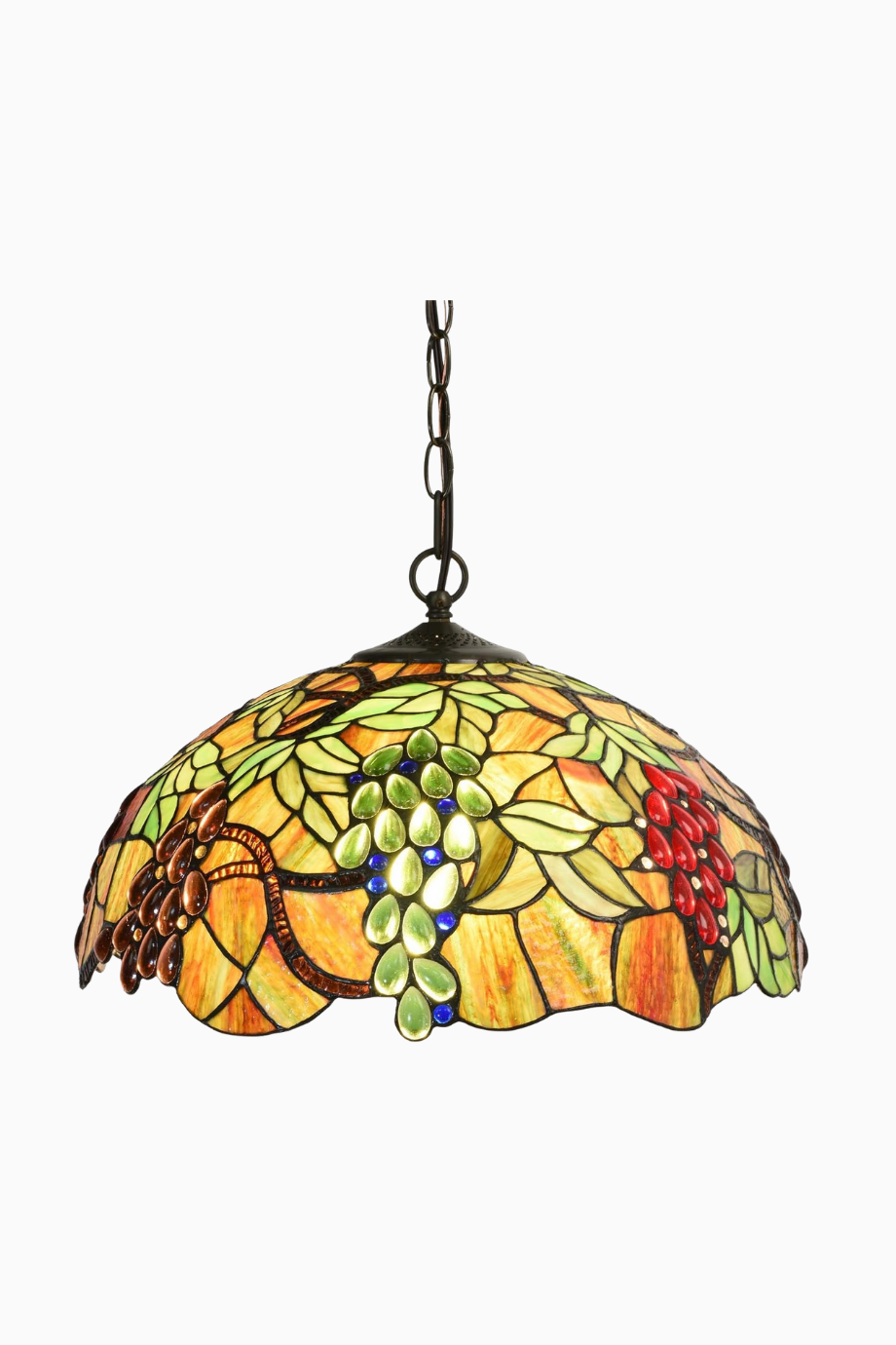 Üzüm Desenli El Yapımı Tiffany Style Avize 18 İnç Yeşil