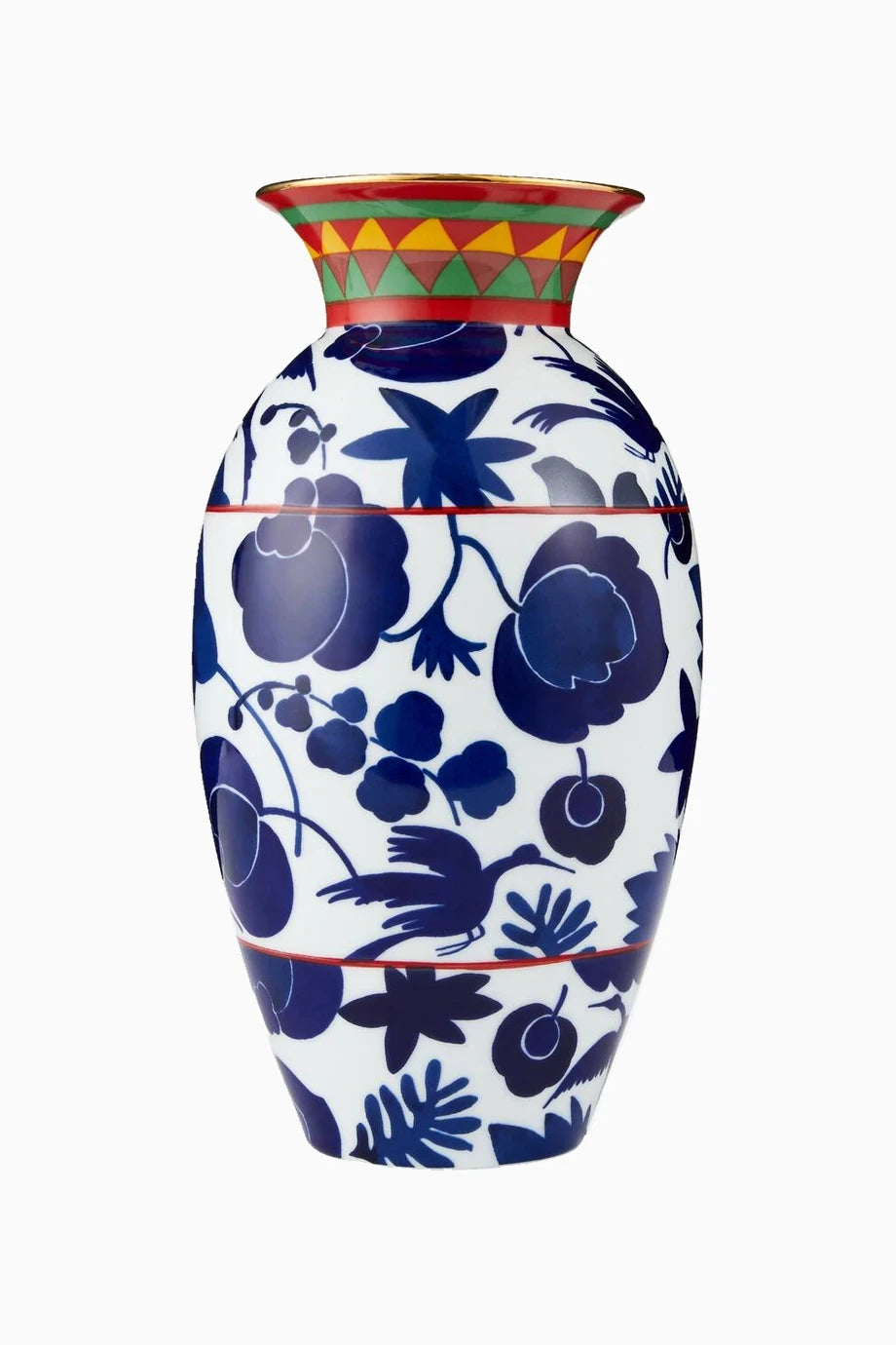 Wildbird Blu El İşçiliği İtalyan Tasarımı Koleksiyonluk Porselen Vazo