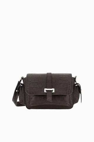 Small Flap Kahverengi Kroko Baskılı Deri, Zarif ve Lüks Mini Omuz Çantası, Yeni Sezon