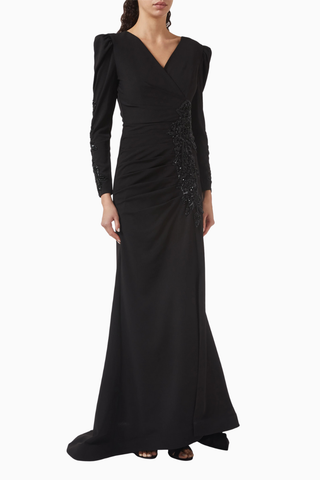 Embroidered Gown in Scuba Kumaş Nakışlı Kadın Elbise