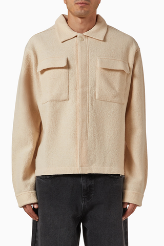 Wool Overshirt Boxy Cropped Bej Erkek Ceket