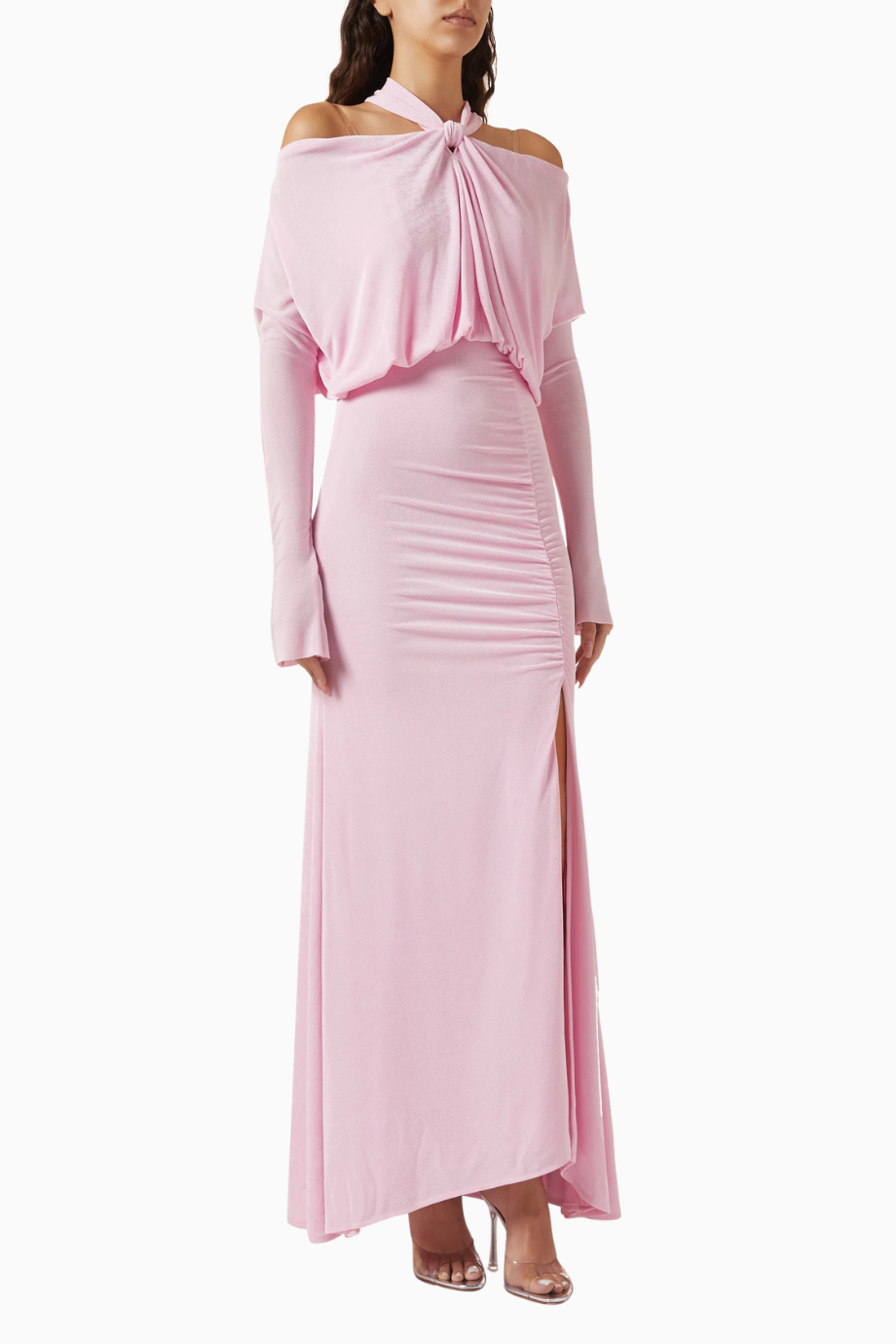 Cold-shoulder Maxi Pembe Kadın Elbise