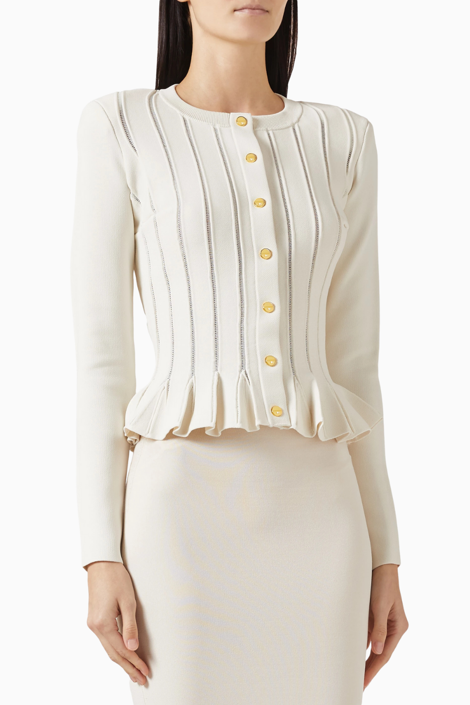 Peplum Viscose Triko Cardigan, Logo Düğmeli Şık Lüks Kadın Hırka