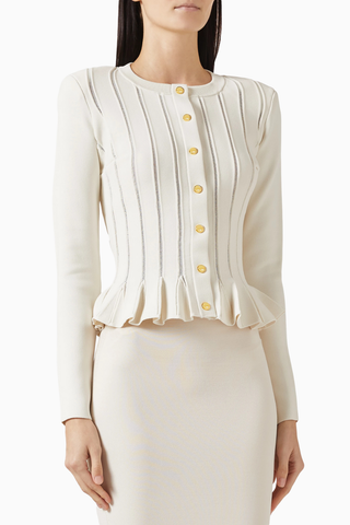 Peplum Viscose Triko Cardigan, Logo Düğmeli Şık Lüks Kadın Hırka