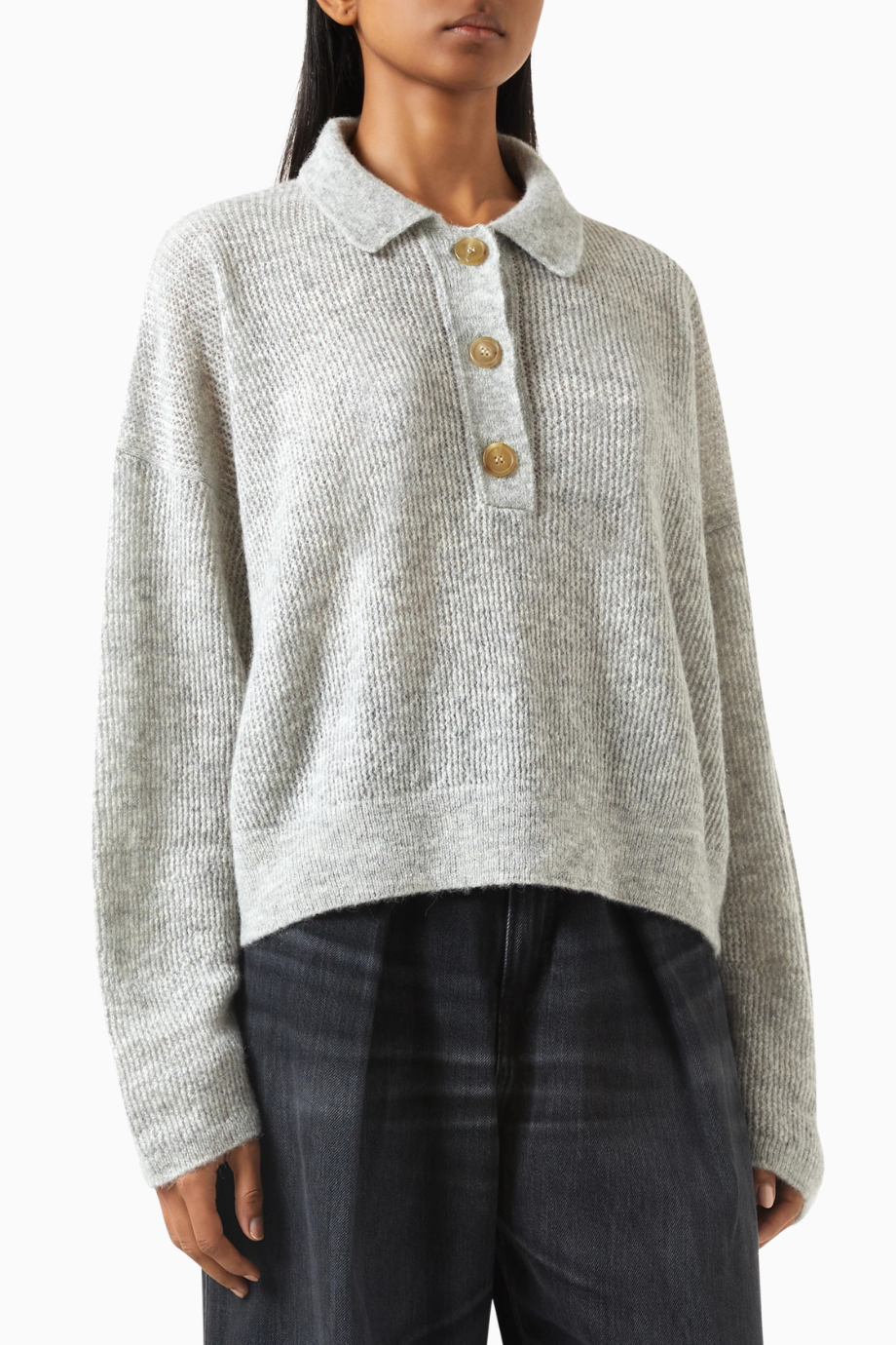 Vicky Buttoned Sweater, Açık Gri Lüks Kadın Triko, Şık Tasarım