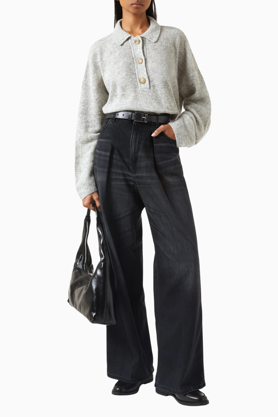 Vicky Buttoned Sweater, Açık Gri Lüks Kadın Triko, Şık Tasarım
