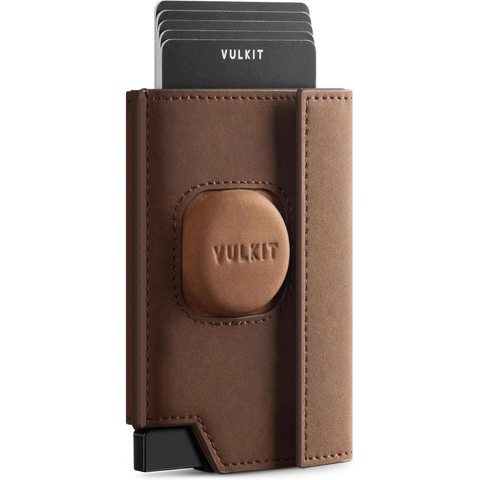 Suni Deri Cüzdan, 360° AirTag Koruma, Açılır Kart Mekanizması, RFID Engelleme