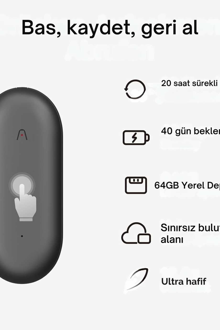 NotePin AI Ses Kaydedici Kiti, 112 Dil Destekli Transkripsiyon ve Özetleme, 64GB Depolama