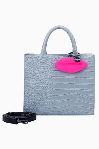 Big Boxy Henkeltasche, Kroko Desenli Tote Çanta, Mavi