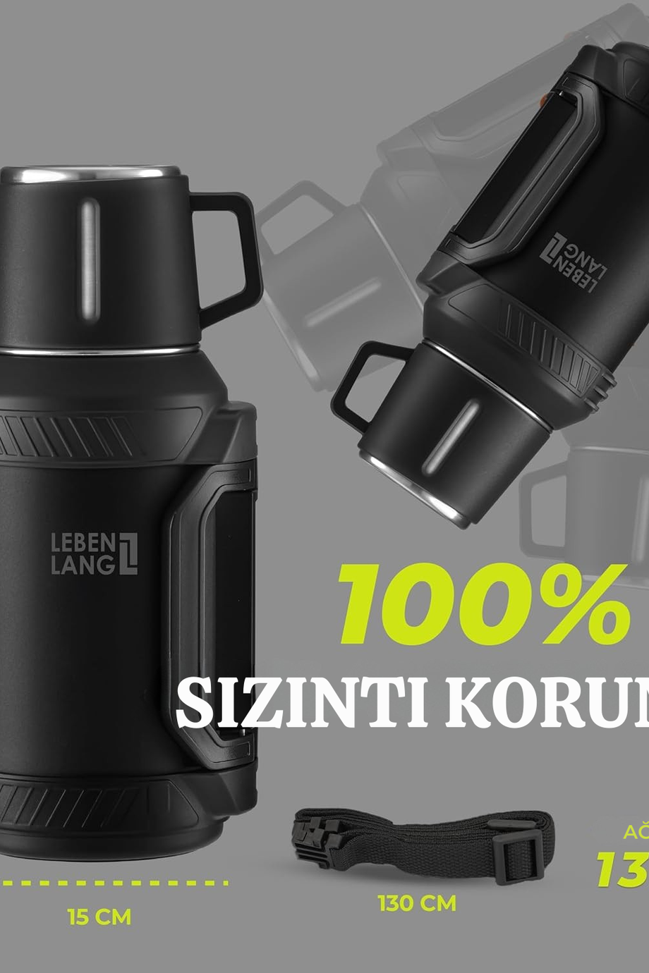 2,5 L Termos Şişe, Paslanmaz Çelik, 24 Saat Sıcak-Soğuk, Çay Süzgeçli